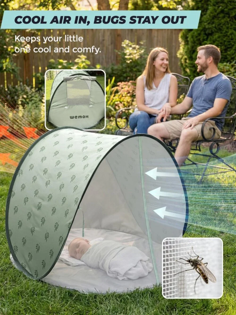 Baby Beach Tent Pop Up Mint Green UPF 50+ Portable Sun Shade Shelter